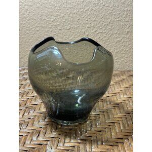 Viking Hand Blown Glass Vase Bowl Smoky Hunter Green